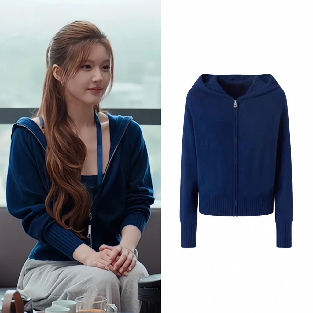 6MLX Let Me Shine Xu Yanlusi Same Style Knitted Cardigan Women's Autumn and Winter Hooded Short Coat