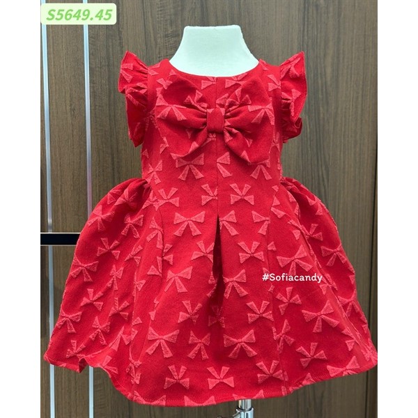 Đầm bé gái tay cánh tiên đỏ đính nơ S5649 Sofia