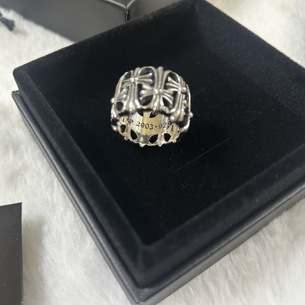 Chrome Hearts 925Silver Ring Ancient Tomb Hollow Ring Unisex Trendy Retro Vintage Ring