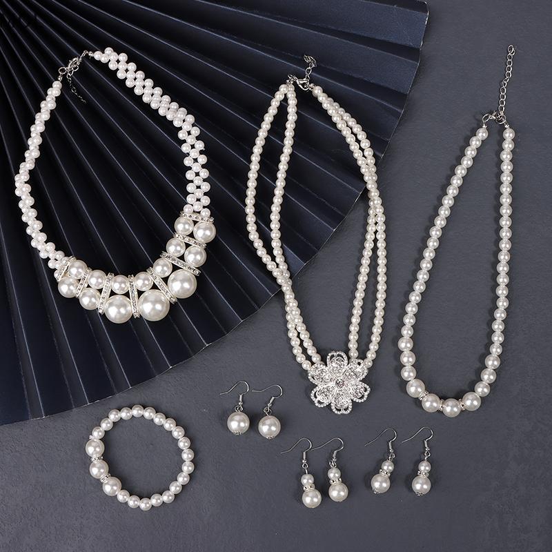 [MOL] cổ điển Rhinestone ngọc trai cưới trang sức thiết lập: Vòng cổ, vòng tay & bông tai cho cô dâu đẹp
