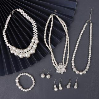[MOL] cổ điển Rhinestone ngọc trai cưới trang sức thiết lập: Vòng cổ, vòng tay & bông tai cho cô dâu đẹp