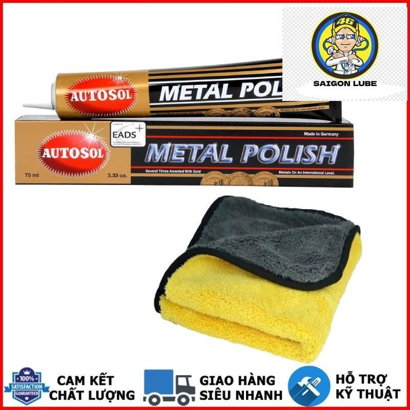 Kem đánh bóng kim loại Autosol Metal Polish 75ml chính hãng và khăn lau 3M