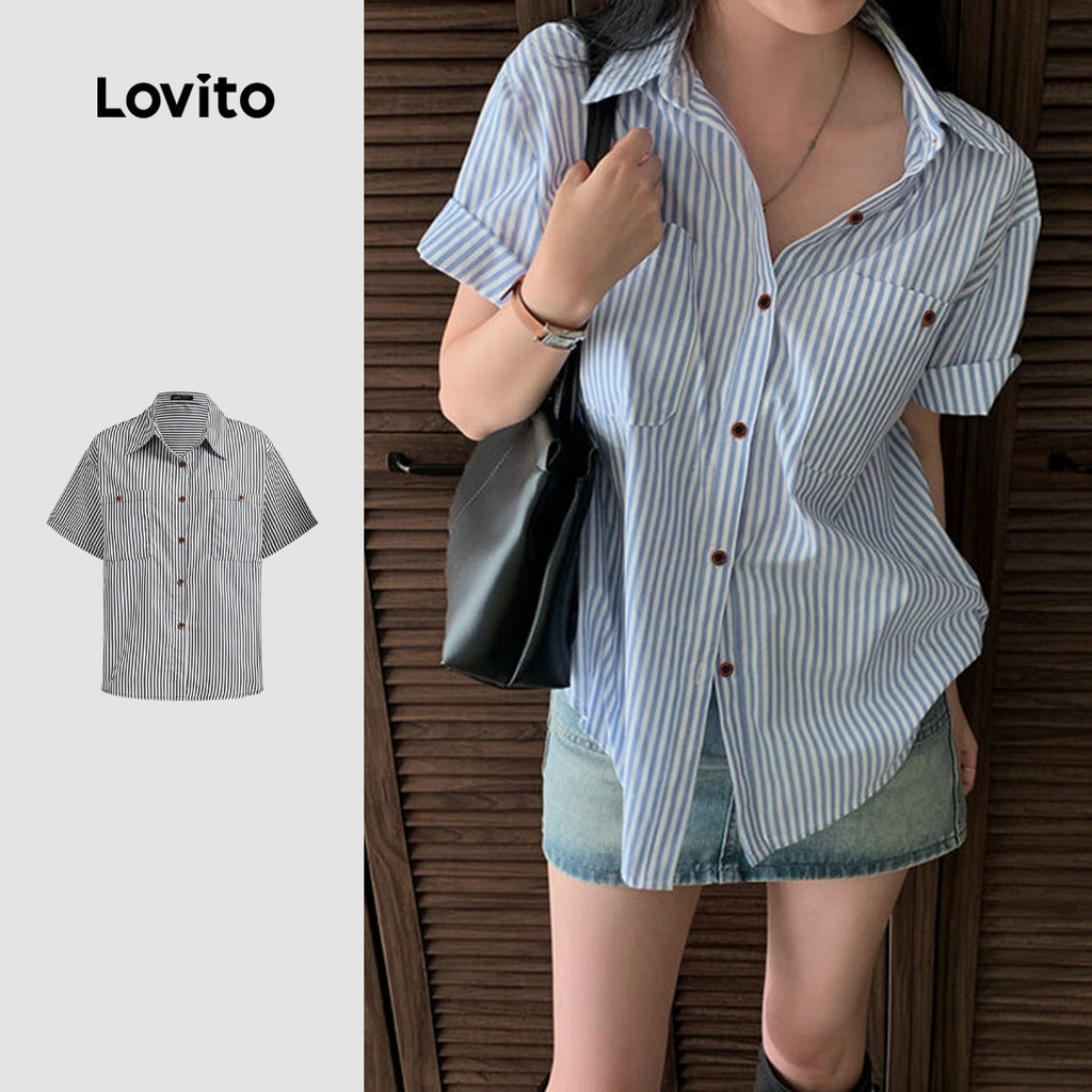 Lovito Áo kiểu dáng giản dị có nút sọc phía trước cho nữ LNE24126 (Nhiều màu)