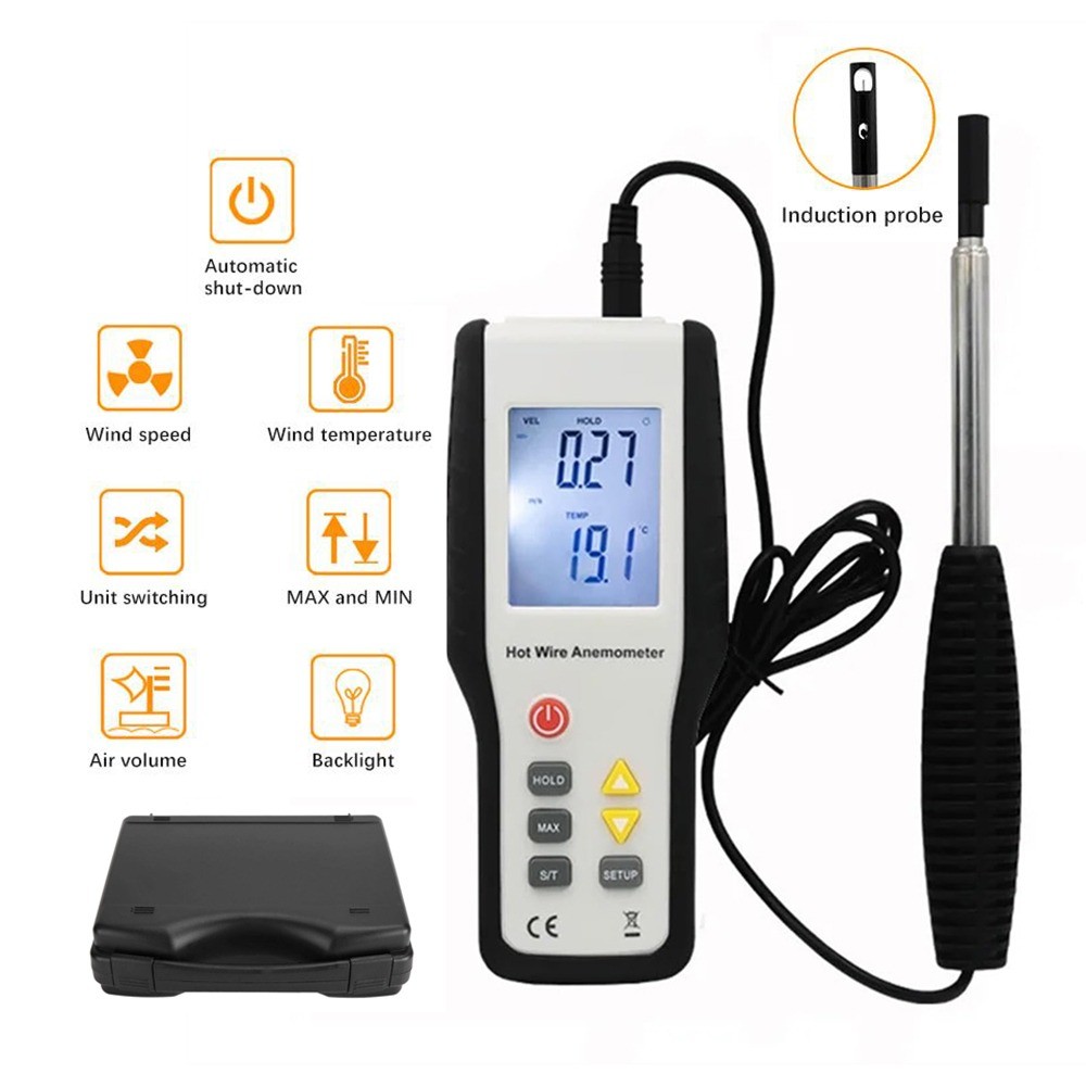 Máy đo tốc độ gió dây nóng chuyên nghiệp HT-9829 & Đo lưu lượng không khí cho HVAC, Đo CFM / CMM, Nh