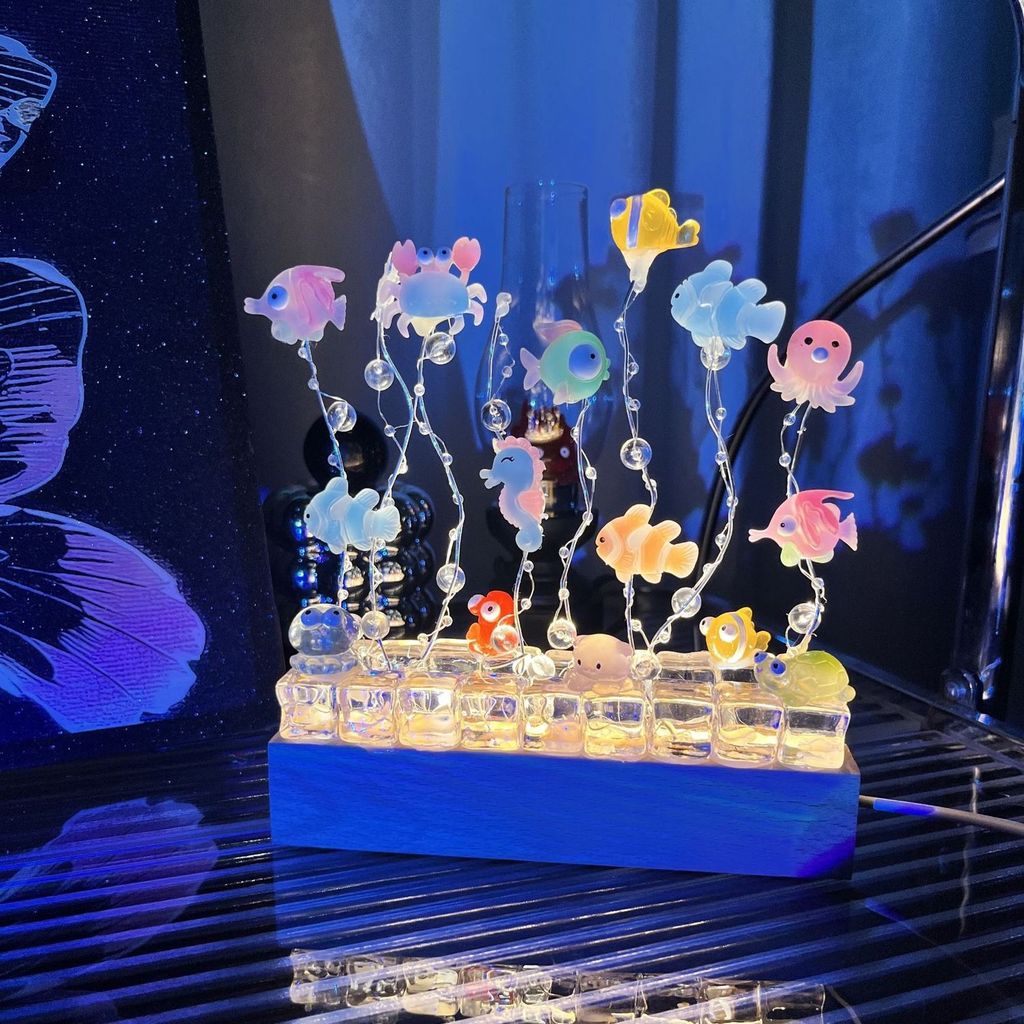 Hot Sale#Handmade DIY Underwater World Night Light Kit Ice Cube Super Cute Fish Creative Gift for Gi