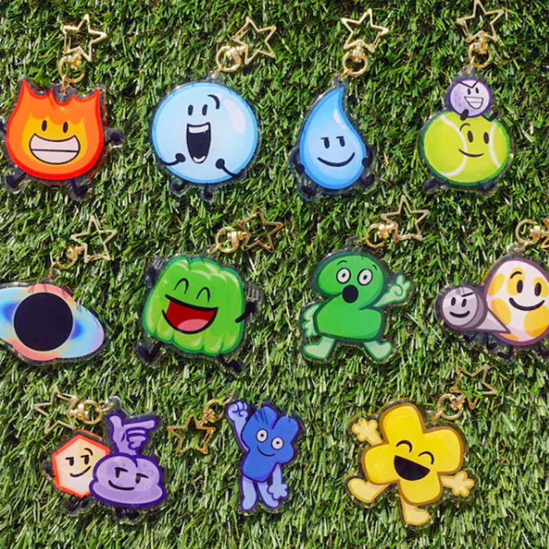 BFDI Keychains - 2.5" Acrylic - Firey, Bubble, Teardrop, Golfball, Tennisball, Black Hole, Gelatin, 