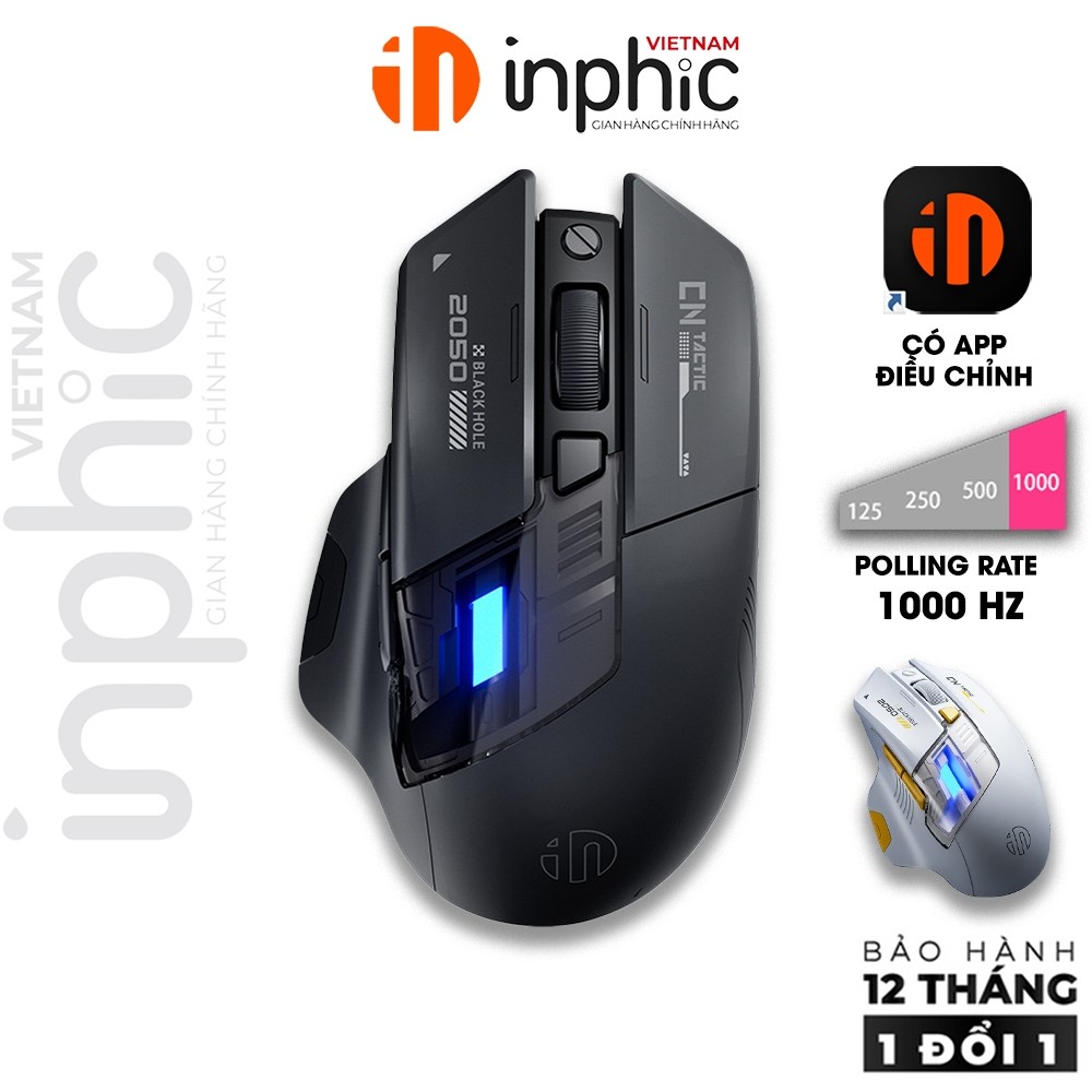 Chuột không dây gaming INPHIC A9 Pro Explorer V2 bluetooth wireless sạc pin cho laptop có app 1000hz