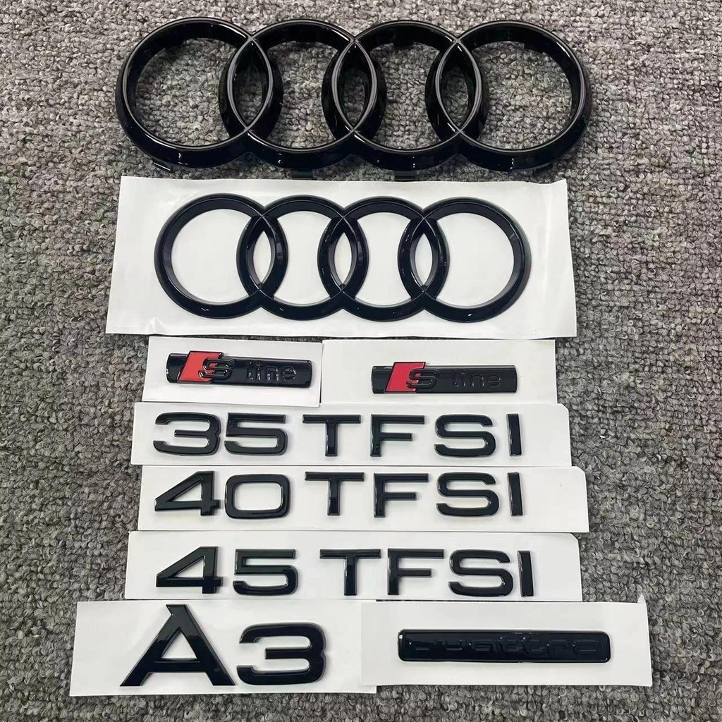 AUDI A3 4 Nhẫn logo ABS Đen Xe Hood Phía Trước Bonnet Nướng Phía Sau Thân Cây Biểu Tượng Huy Hiệu Mi