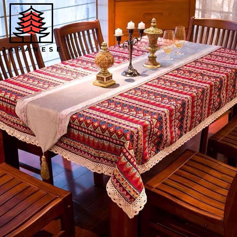 【Direct from JP】Ethnic Pattern Tablecloth: Rectangular, Square, Corner Table, Round Table, Waterproo