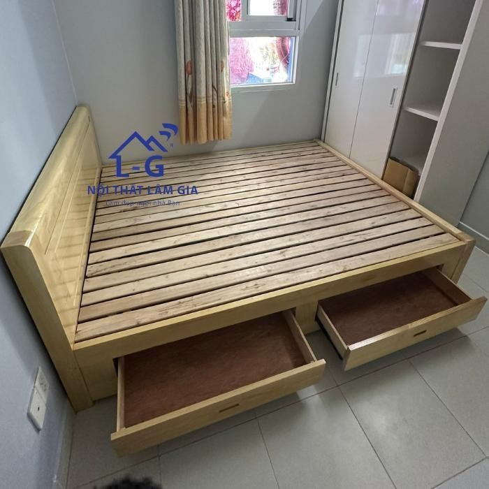 [HỎA TỐC HCM] Giường gỗ sồi tự nhiên - giường gỗ 2 hộc kéo 1m6x2m .