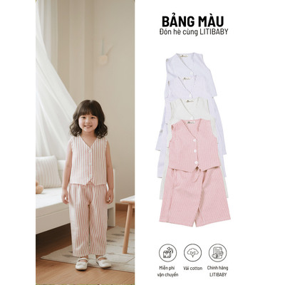 Bộ thời trang áo gile, quần dài LITIBABY cho bé gái G001 size 2 đến 10 tuổi