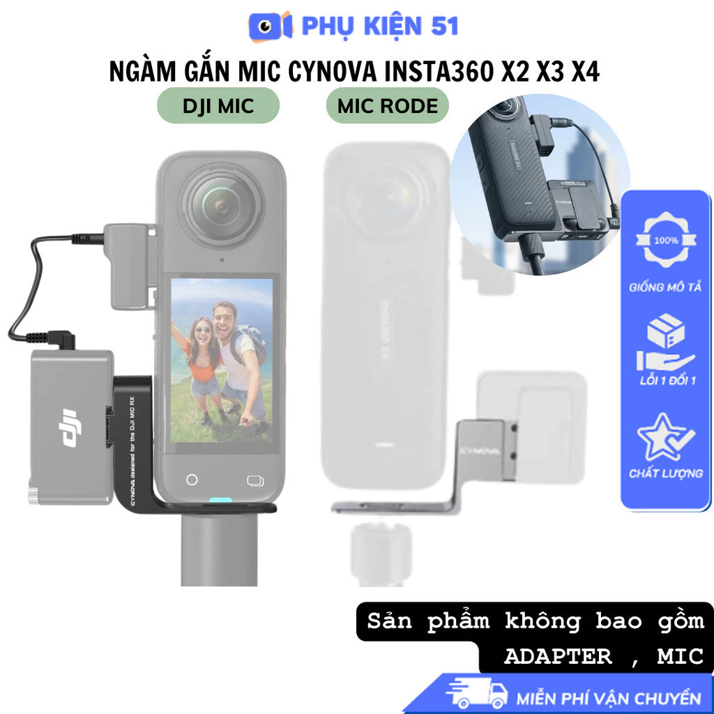 Ngàm CYNOVA gắn mic DJI Mic 2,  RODE cho Insta360 X2 X3 X4 X5 gọn gàng tiện lợi