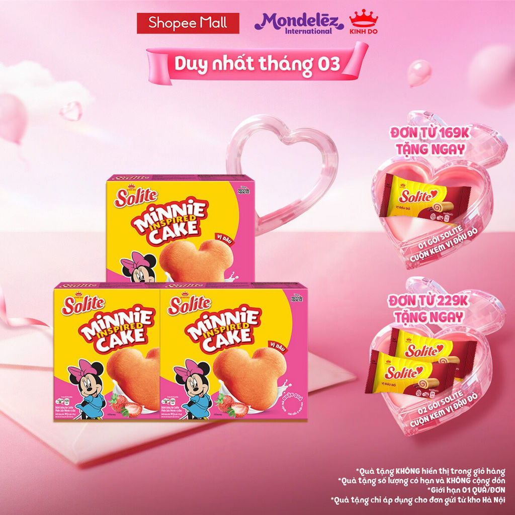 (Special Edition) Combo 3 Hộp Bánh Bông Lan Solite Phiên Bản Minnie Vị Dâu 180g