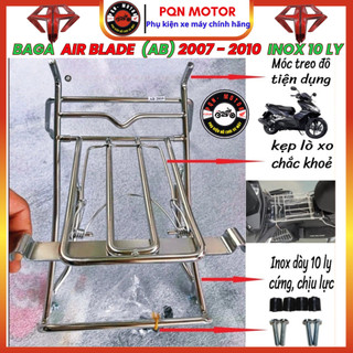 [AB 2007- 2010] Baga Giữa Inox Khung 10 ly, Baga Sơn Đen, Xi Màu Titan; Ốp Pô Cho AirBlade 2007-2010