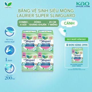 Combo 4 gói BVS Laurier Siêu Mỏng 1mm Kháng khuẩn 25cm 7 miếng