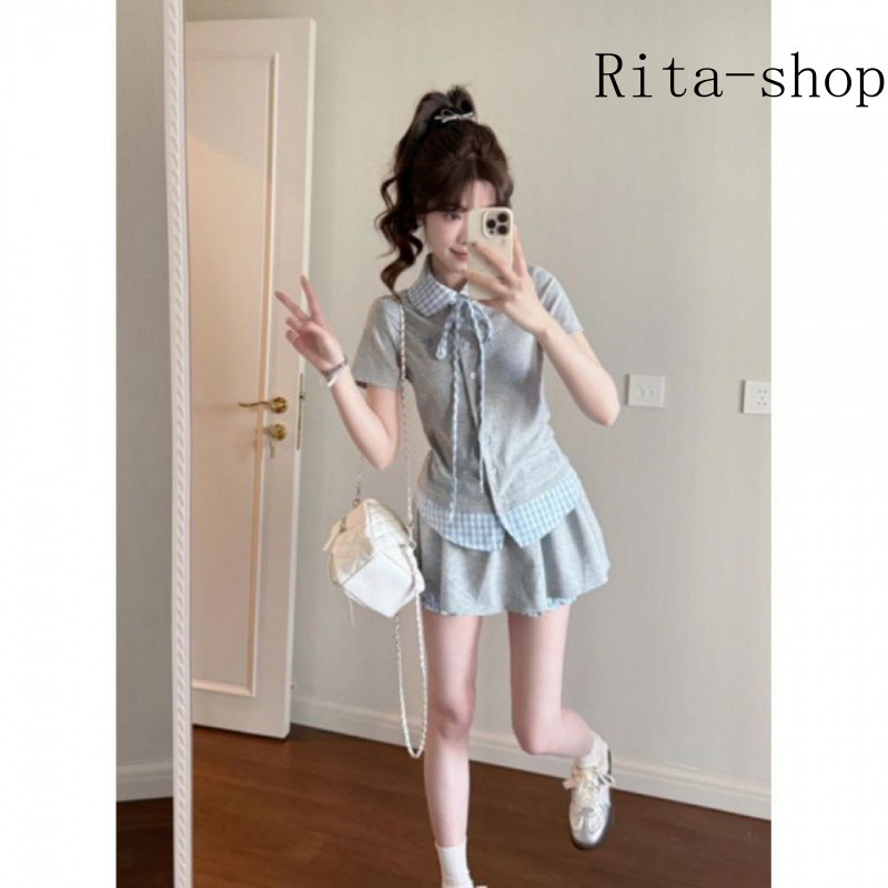 [Pre-Oder] Set Áo Polo Thêu Phối Caro Phong Cách Học Viện Hàn Quốc Phối Váy Quần Trẻ Trung Mùa Hè Hai Món | BigBuy360 - bigbuy360.vn