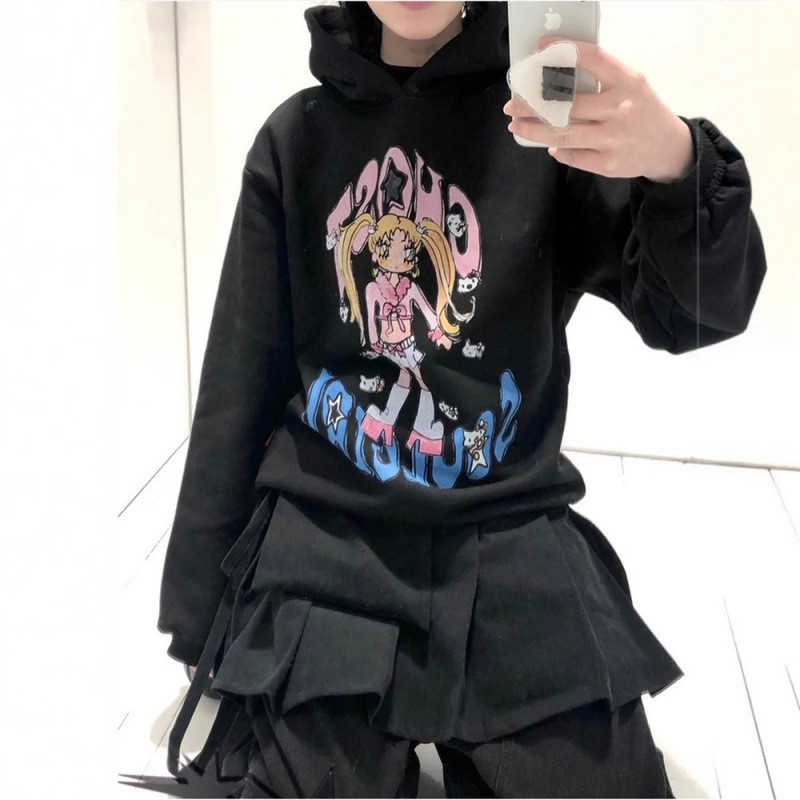 A7N7 ngc Nayeon's same style graffiti cartoon cute girl loose-fitting hoodie, unisex