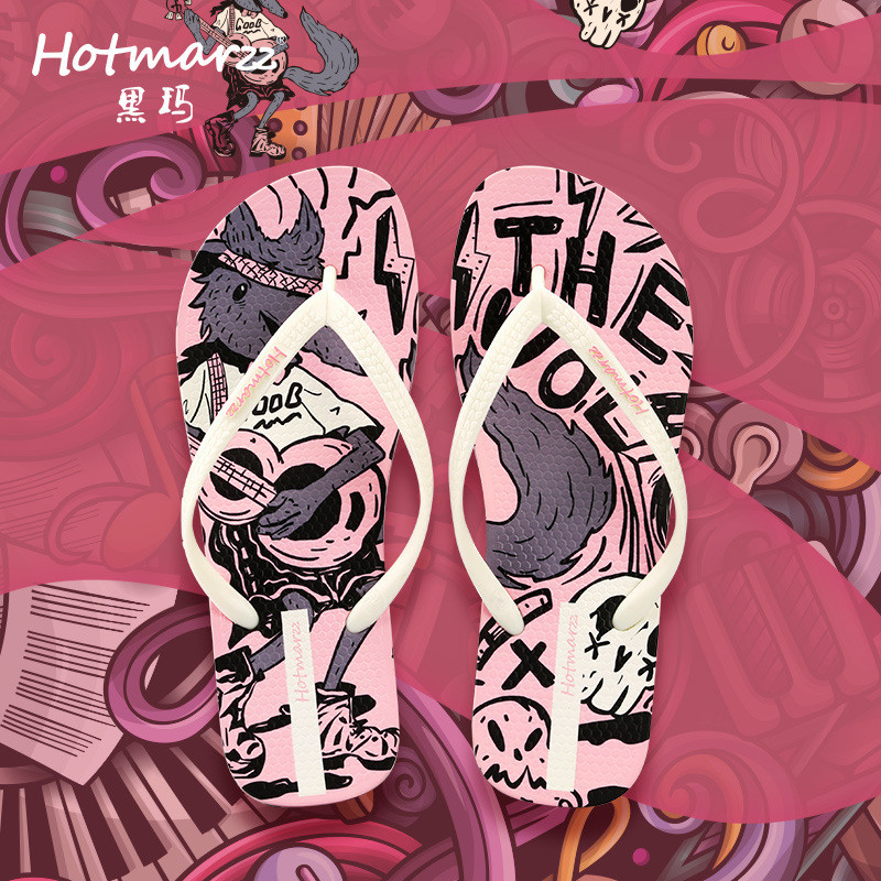 Hotmarzz Hotmarzz Dép xỏ ngón nữ Dép chống trượt in hình PVC Dép xỏ ngón nữ