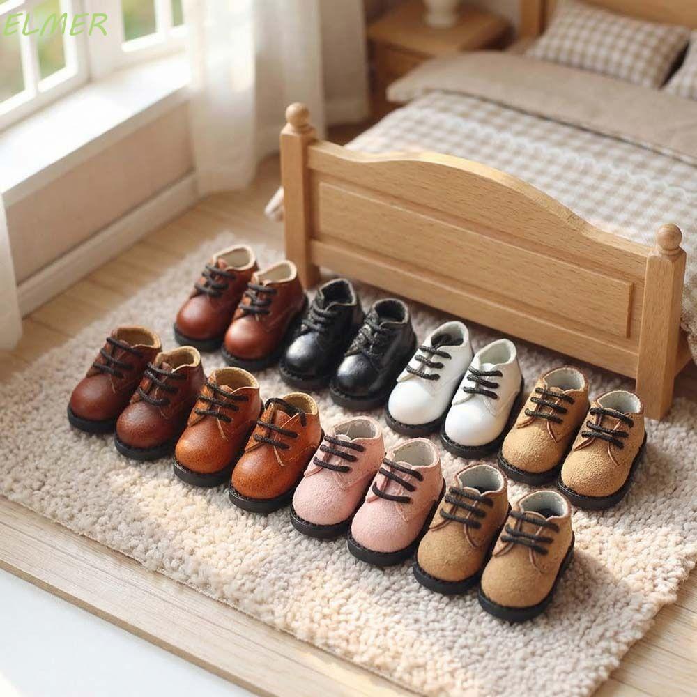 ELMER 1 Cặp Giày Da PU Búp Bê, Da PU Mũi Tròn 1 / 12 Giày Búp Bê Bjd, Quần Áo Mini Đồ Chơi Giày Búp 