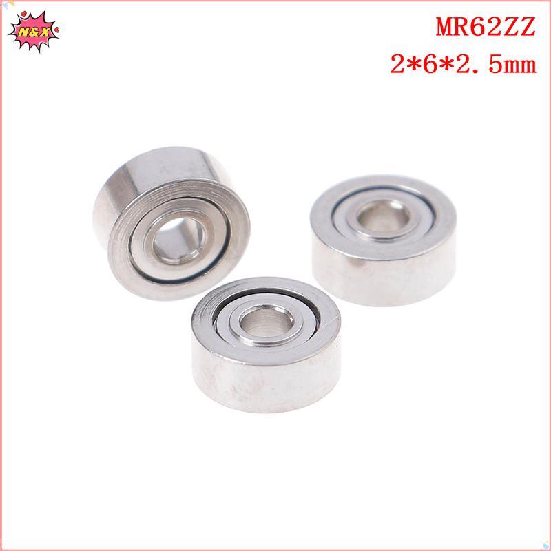 N & X 10 Chiếc MR62ZZ (2x6x2.5mm) Vòng bi chính xác được bảo vệ bằng kim loại Vòng bi mini.