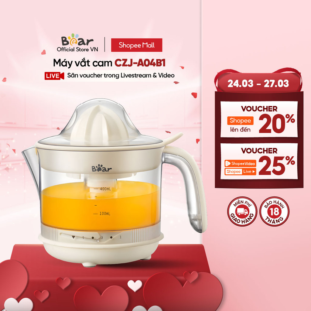 Máy Vắt Cam Tự Động Bear Czj - A04B1 - Hàng Chính Hãng - Bảo Hành 18 Tháng