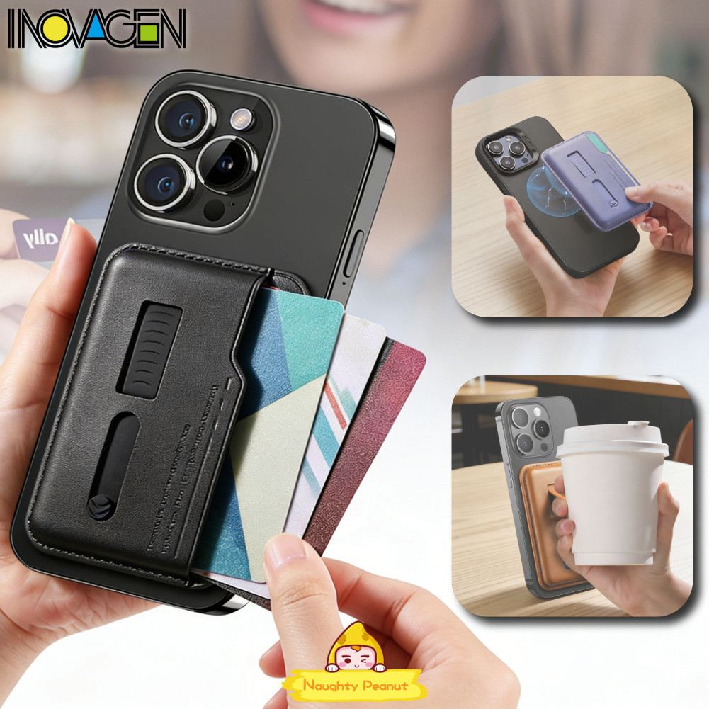 Ví đựng thẻ điện thoại từ tính INOVAGEN có dây đeo an toàn ẩn, Hộp đựng thẻ da PU, Giá đỡ & Giá đỡ đ