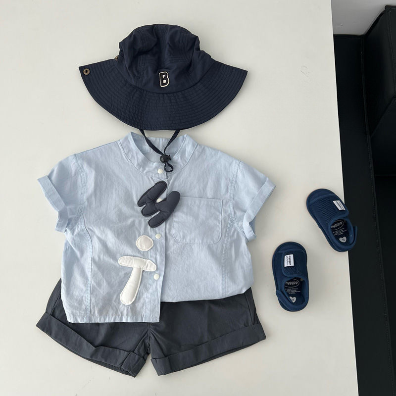 Bộ quần áo mùa hè rộng rãi, thời trang cho bé trai gồm áo sơ mi và quần đùi bộ đồ hai mảnh đi chơi c