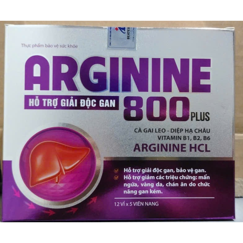 Arginine 800 Plus - hỗ trợ chức năng gan , bảo vệ tế bào gan , hạ men gan , giải độc gan - Hộp 60V