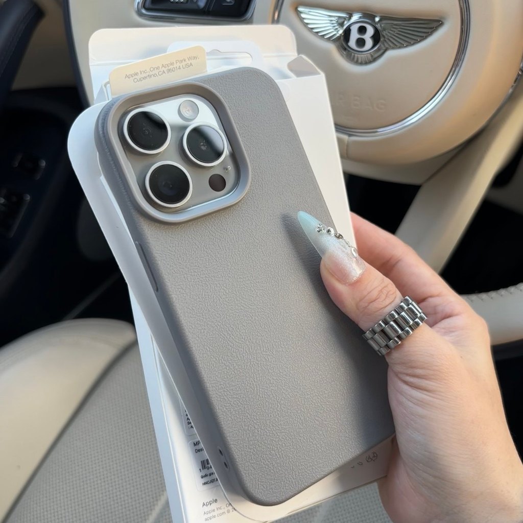 Ins Style Titanium Grey Lychee Da Họa Tiết Thích Hợp Cho Apple 15promax Vỏ Điện Thoại iPhone14pro Ph