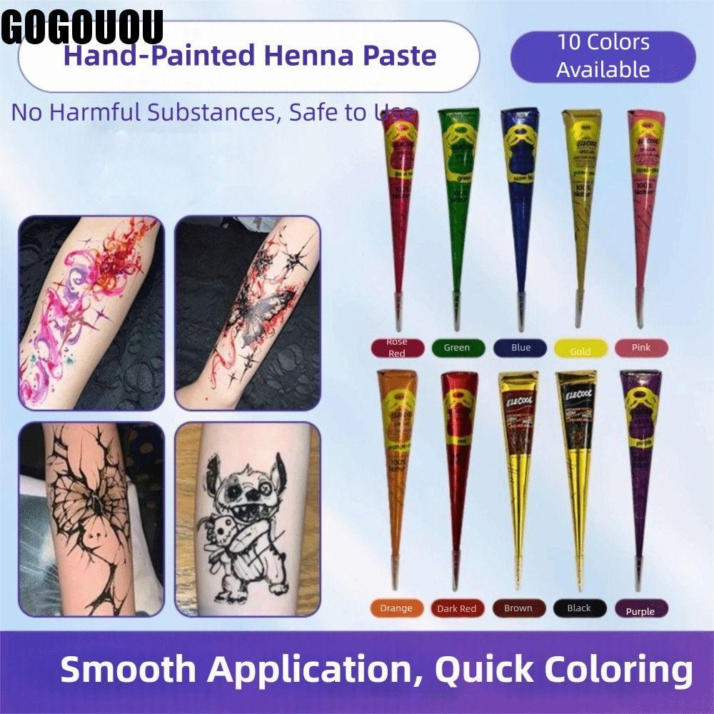 GOGOUUU Henna Tattoo Cream - Kem henna màu nâu đen dùng để xăm hình tạm thời