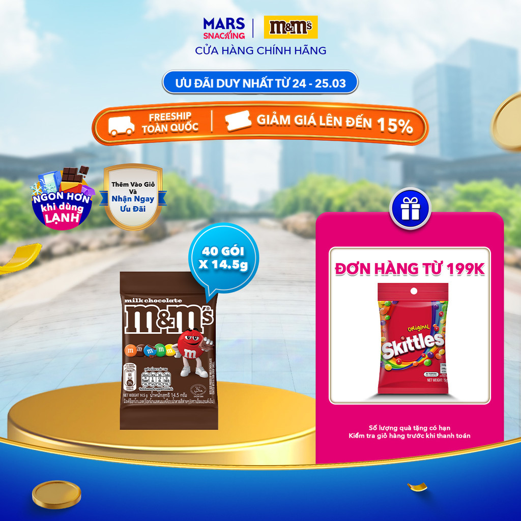 Combo 40 gói kẹo Socola sữa M&M's 14.5g (2 hộp x 20 gói)