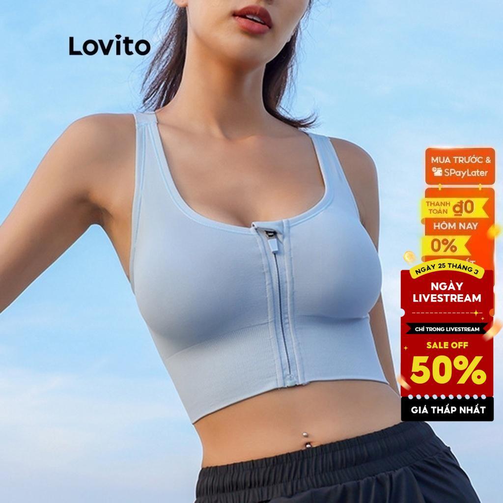 Lovito Áo ngực thể thao cao Hỗ trợ đào tạo Yoga Tập luyện liền mạch Áo ngực thể thao có dây kéo phía trước giữa dành cho nữ L34AD001 (Hồng / Đen / Xanh Nhạt / Xanh Nhạt)