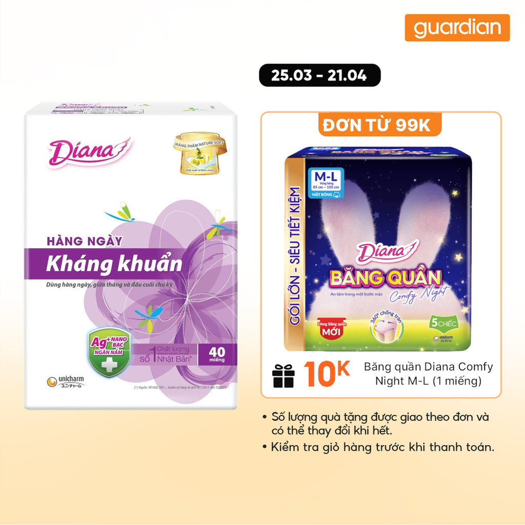 Băng Vệ Sinh Hàng Ngày Sạch Khuẩn Sensi Diana 40 Miếng