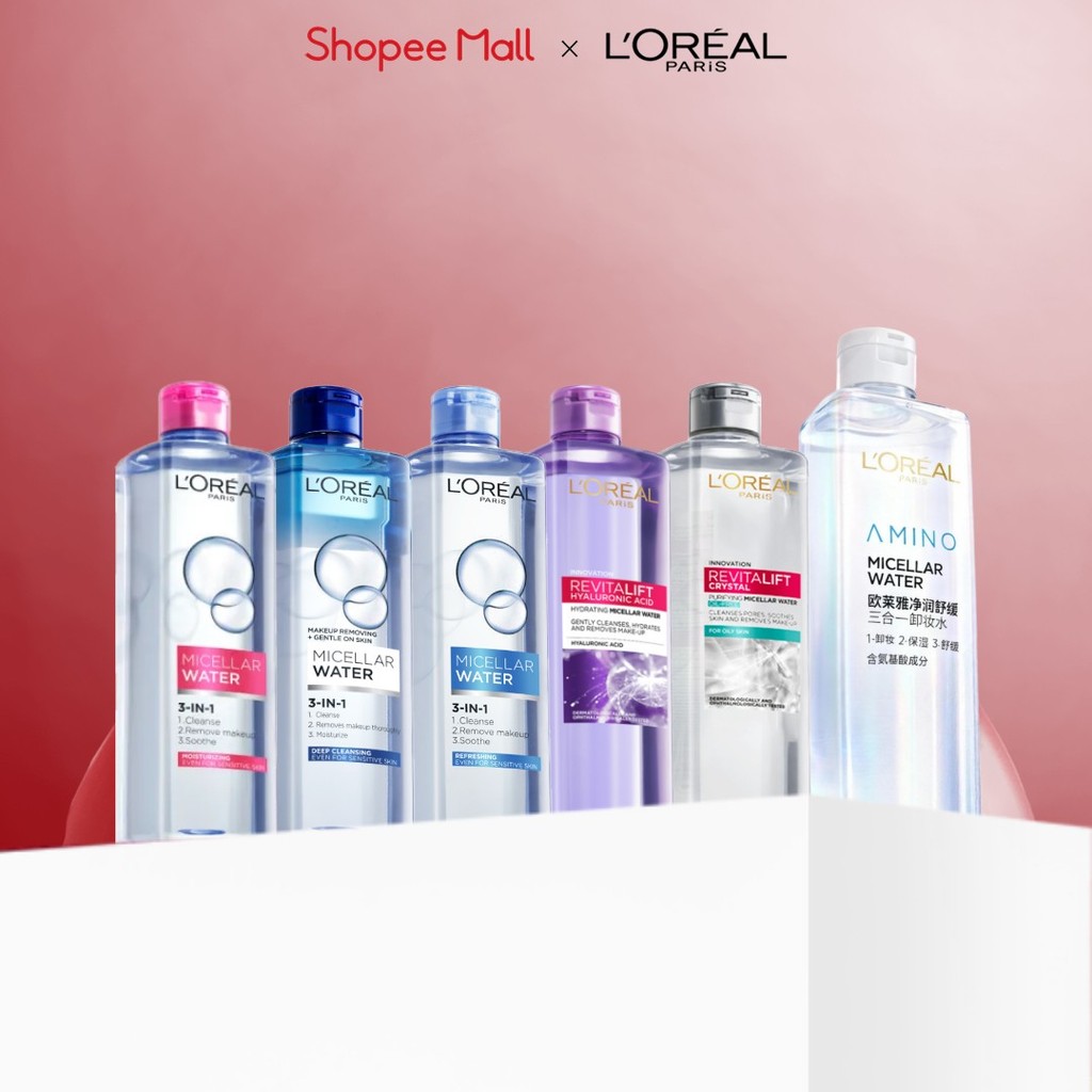[AMINO MICELLAR MỚI] Nước tẩy trang làm sạch sâu, loại bỏ bụi bẩn & trang điểm 3-in-1 L'Oreal Paris Micellar Water 400ml