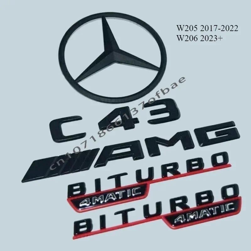 3D ABS đen bạc C43 Embelm Chữ BITURBO 4MATIC Huy Hiệu AMG Miếng Dán Cho Xe Mercedes Benz C43 W205 W2