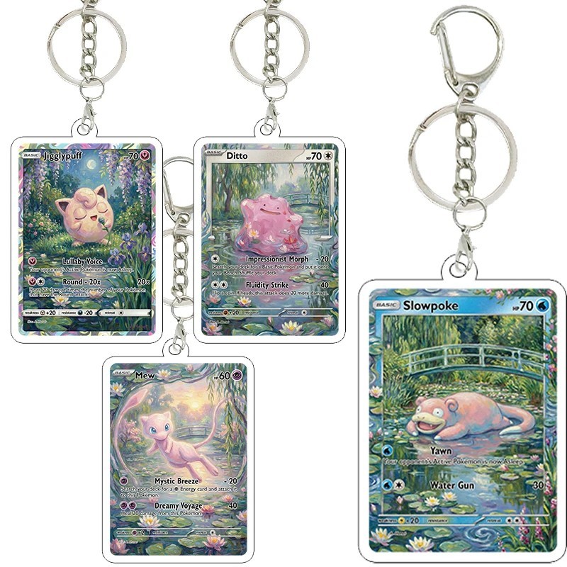 Móc khóa Pokemon Acrylic hình thẻ bài TCG Mew Ditto Slowpoke Jigglypuff cực đẹp phụ kiện treo cặp sá