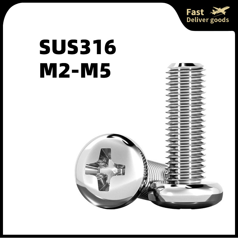 Vít bake đầu cầu thân bu lông inox 316 M2 / M2.5 / M3 / M4 / M5/ Pan Head Phillips Screw 316 Stainle