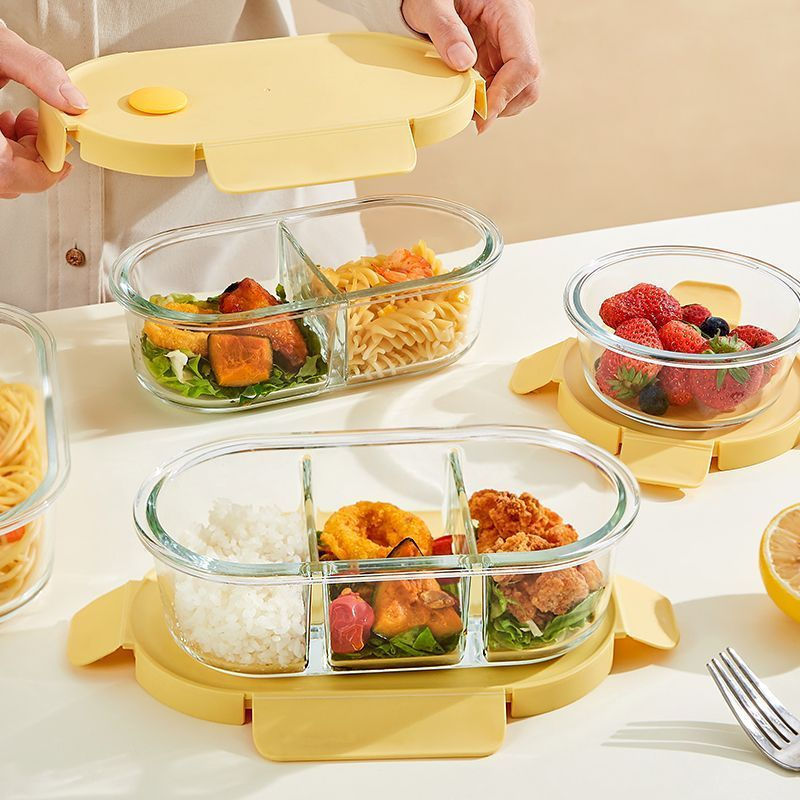 PP Glass lunch box, microwave heating bowl with lid, oval-shaped food storage container, lunch box f