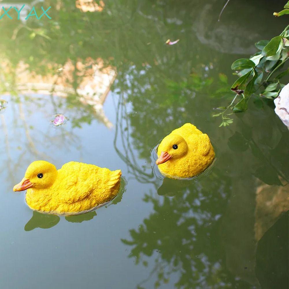 XYAX 1 Cặp Tượng Vịt Nổi, Tượng Nhỏ Màu Vàng Hiện Đại, Đồ Thủ Công Mô Phỏng Sáng Tạo Chống Thấm Nước