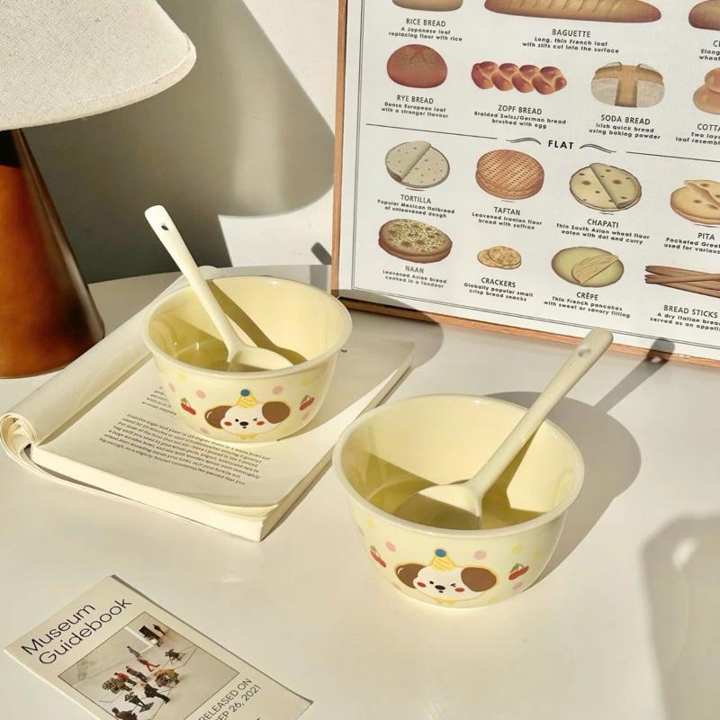 Set 2 chén sứ kèm 2 muỗng sứ hoạ tiết hoa quả dễ thương