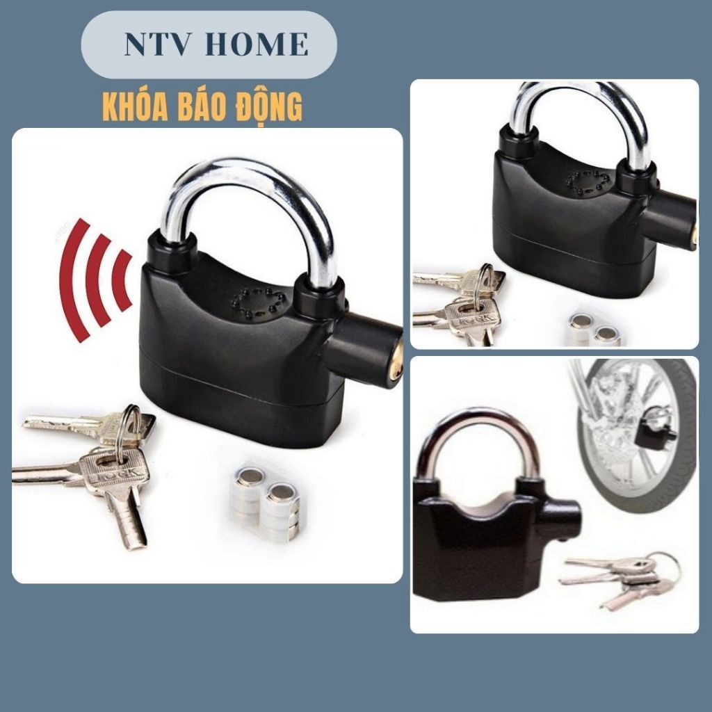 NTV HOME Ổ khoá chống trộm có còi hú báo động cao cấp tặng kèm pin thay thế