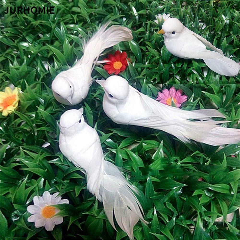 JURHOMIE Thi đua Dove Bird Trang trí Bọt nhân tạo Lông trắng Mini Chim trắng