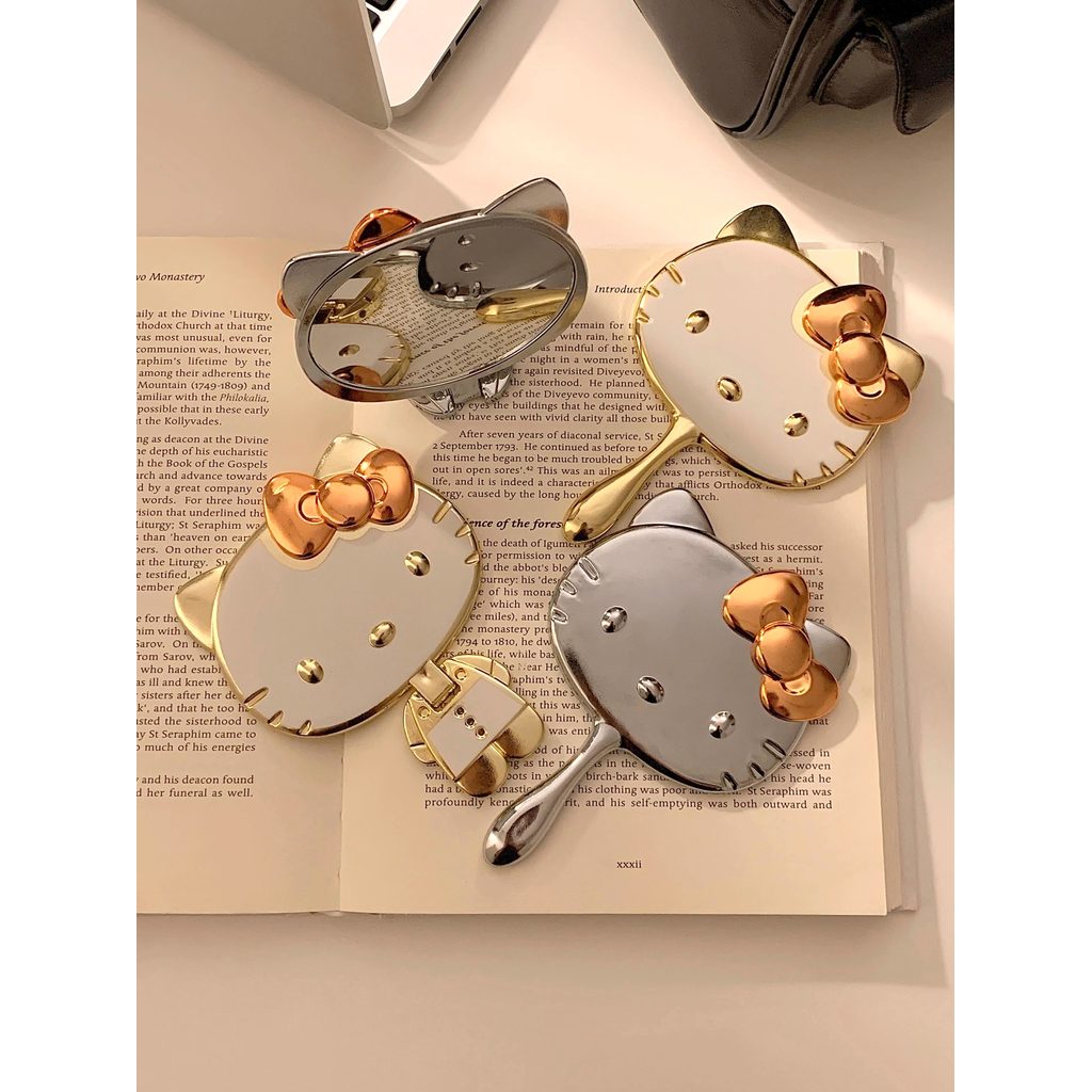 gương mini gương mini cầm tay Mèo kitty Dễ Thương Gương Nhỏ Nữ Di Động Để Bàn Gấp Ba Chiều Gương Tra