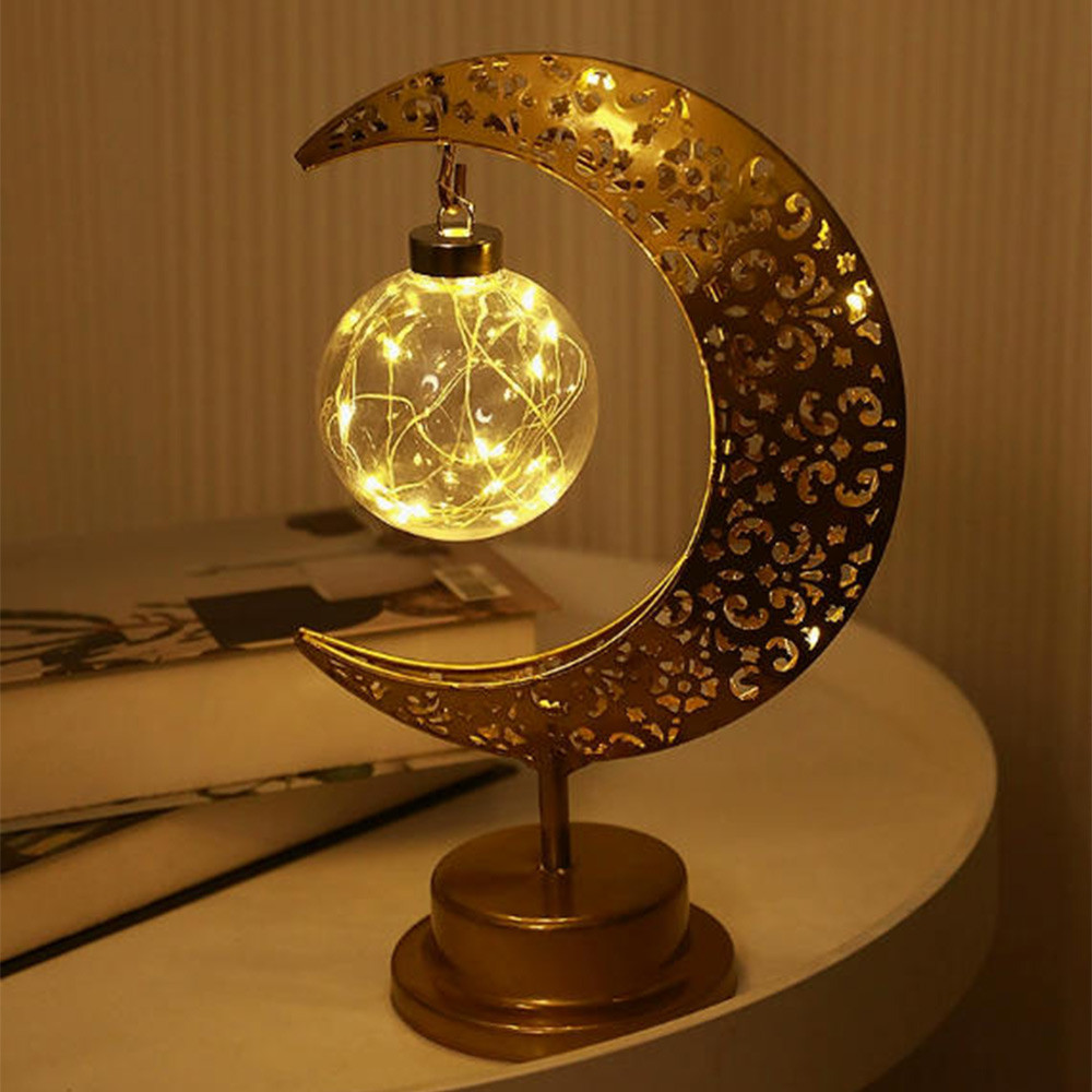 Table Lamp Crystal Night Light Moon Shape USB Rechargeable Bedside Lamp Decor