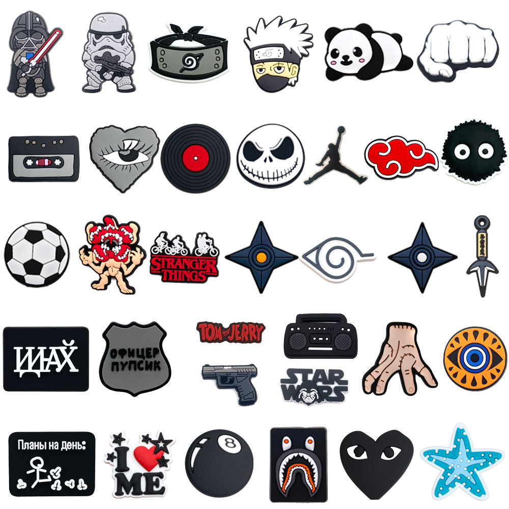 MEIDJ 34style hoạt hình màu đen Giày quyến rũ Đề can Dép khóa nút Phụ kiện PVC