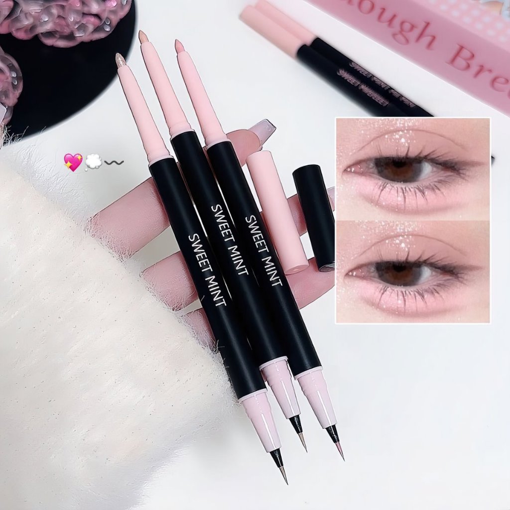 Bút kẻ bọng mắt 2 đầu Vẽ nhũ mắt bắt sáng hightlight siêu tự nhiên Nằm Silkworm Bút-MERCA
