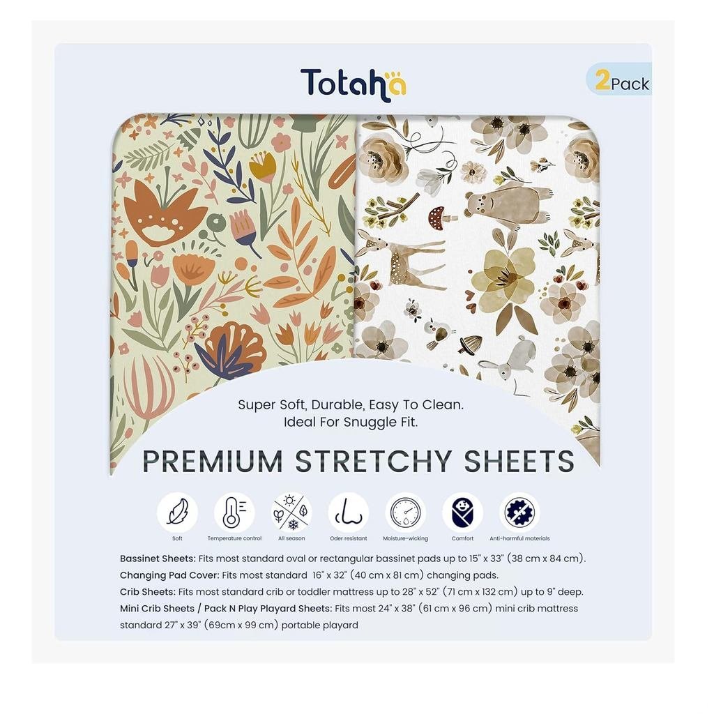TotAha Premium Soft Pack n Play Sheets, Tấm cũi Mini đan Jersey siêu co giãn được trang bị, Gói thoả
