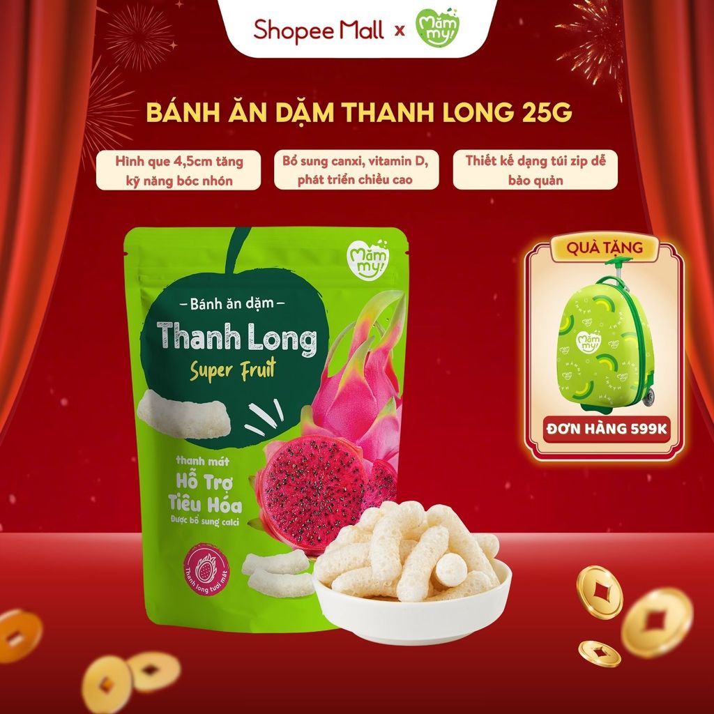 Bánh ăn dặm cho bé Thanh long Mămmy hỗ trợ tiêu hoá, giàu Vitamin C, chất chống oxy hóa bé từ 6thang
