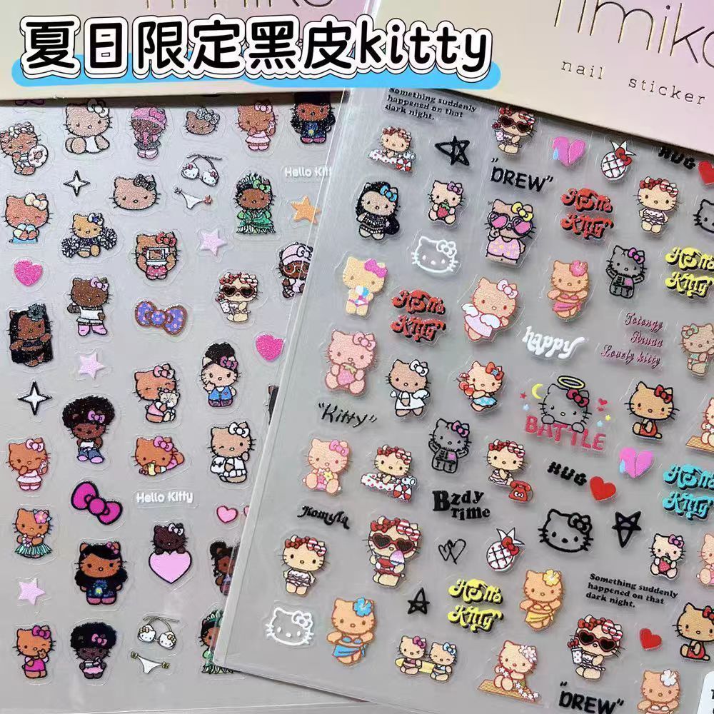 Kitty Kitty Kitty Kitty Miếng Dán Làm Móng Tay Nổi Ba Chiều 3D Da Đen Ba Chiều Hello Kitty Dễ Thương