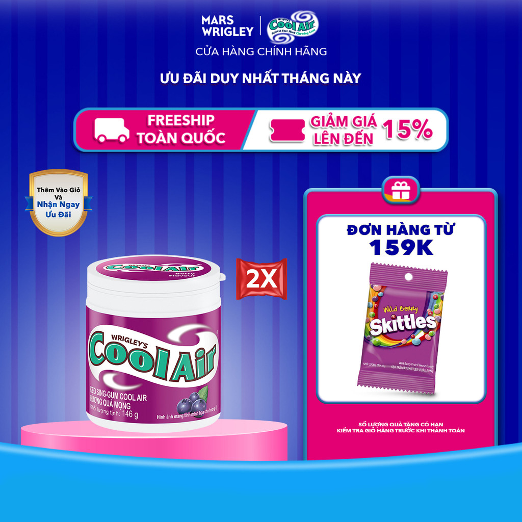 Combo 2 hũ Kẹo sing-gum Cool Air hương quả mọng hũ 90 viên